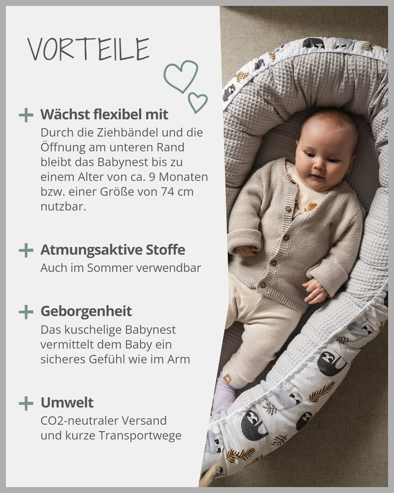 Babynest Grau Faultiere-ULLENBOOM Baby