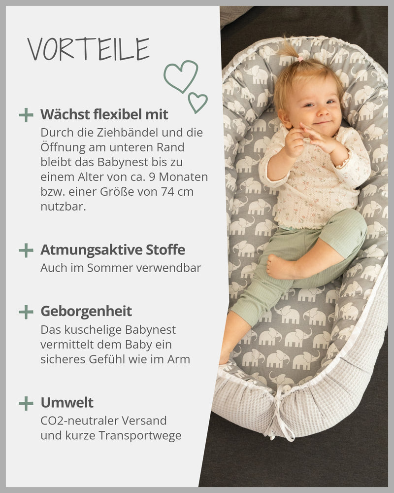 Babynest GRAU ELEFANT-ULLENBOOM Baby