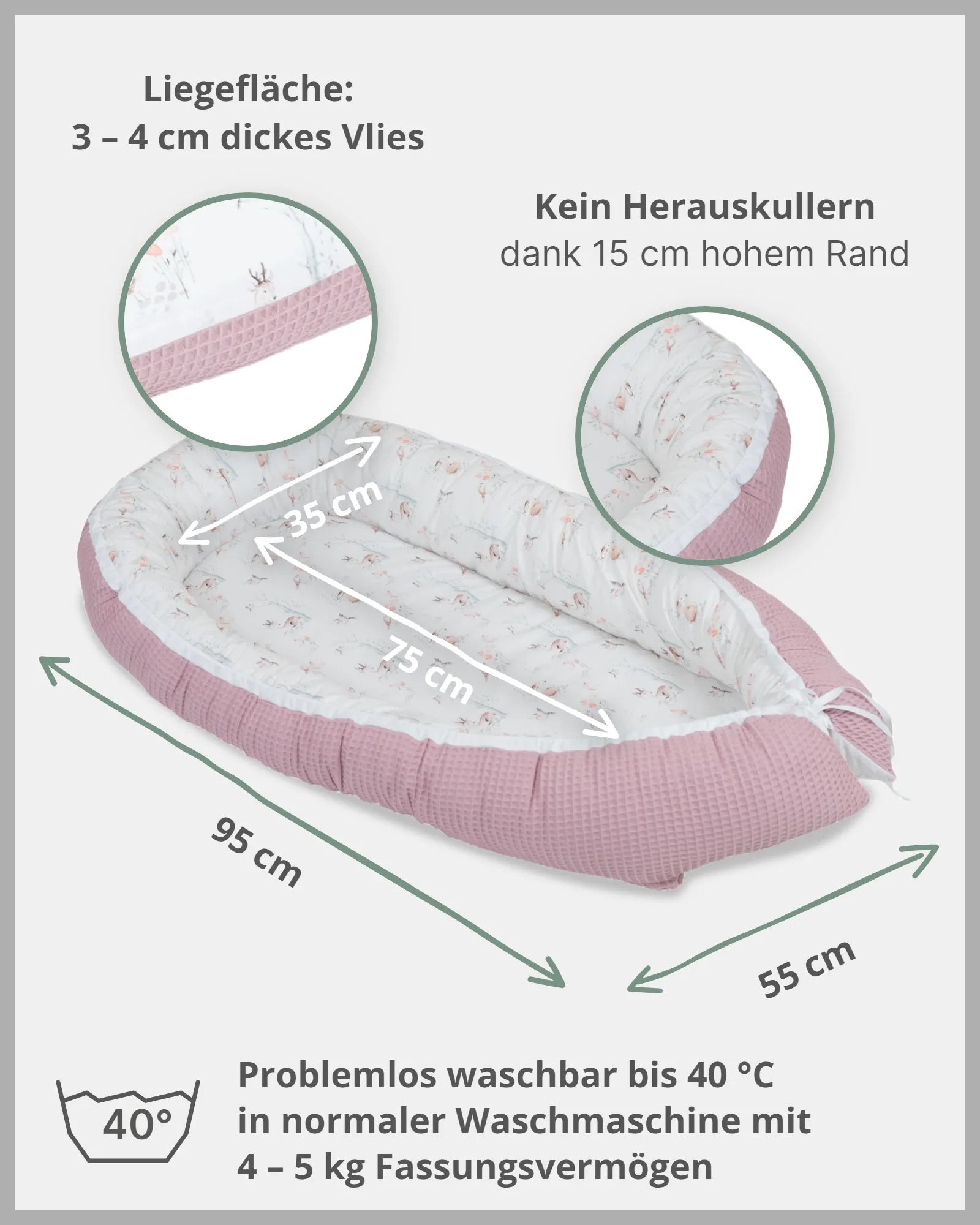 Babynest MÄRCHENWALD-Babynest, bett, cocoon, daybed, groß, Kuschelnest, Märchenwald, nestchen, NEU, Schlafen & Kuscheln, tagesbett, Waffelpiqué Motiv, xxl_ULLENBOOM® Baby