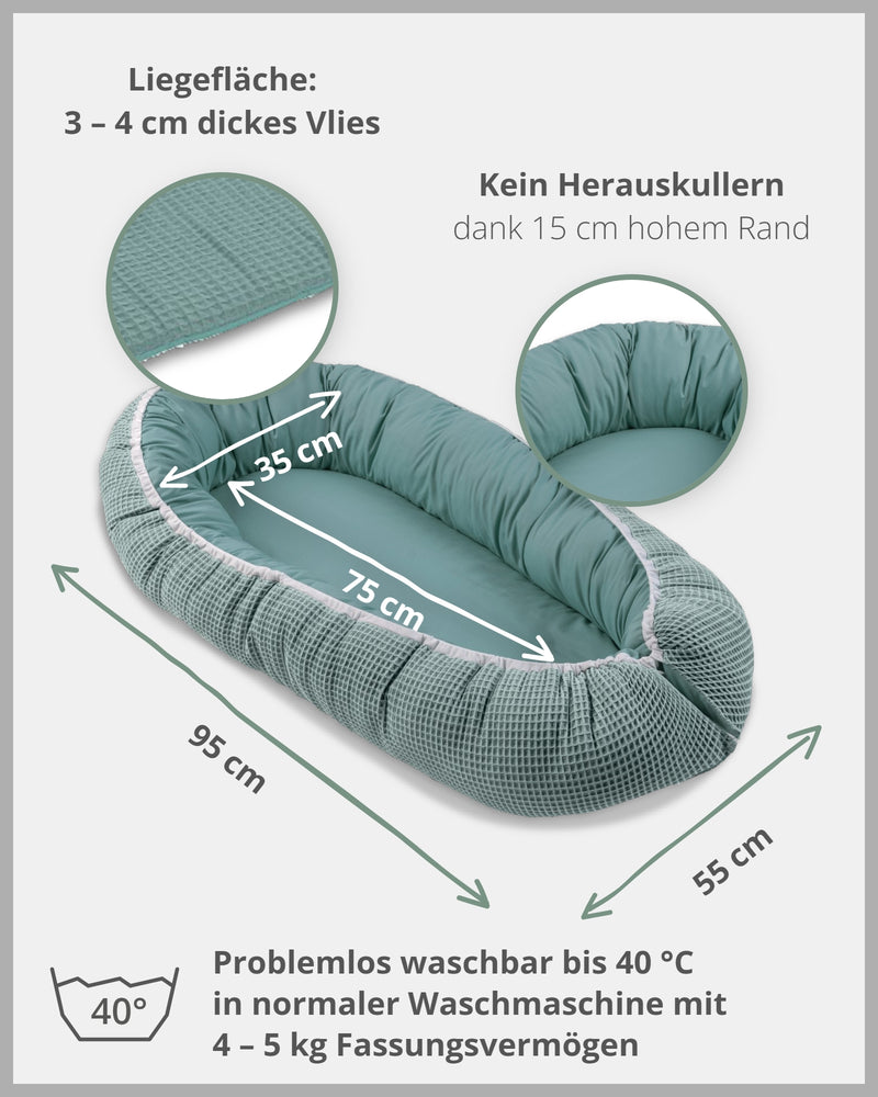 Babynest Waffelpiqué Salbeigrün-ULLENBOOM Baby