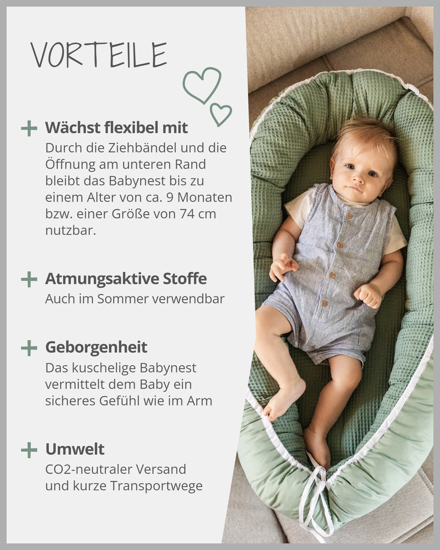 Babynest Waffelpiqué Salbeigrün-ULLENBOOM Baby