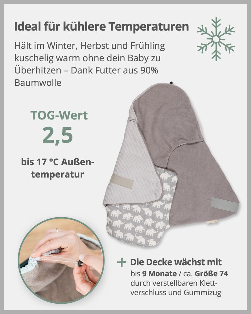 Einschlagdecke GRAU ELEFANT-ULLENBOOM Baby