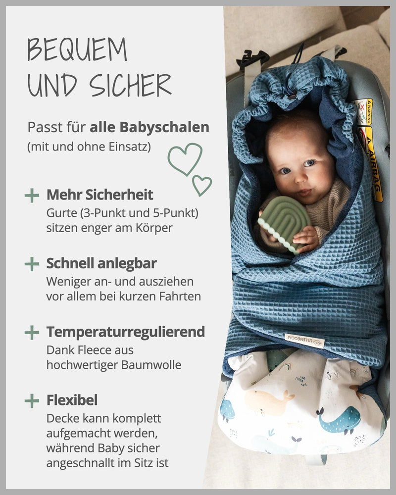 Einschlagdecke Blau Wale-ULLENBOOM Baby