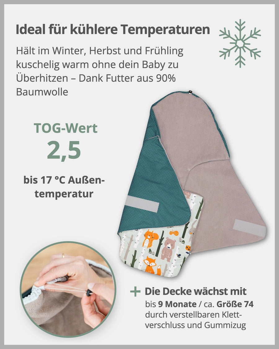 Einschlagdecke Waldtiere Petrol-ULLENBOOM Baby