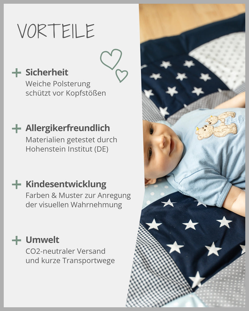 Krabbeldecke BLAU HELLBLAU GRAU-ULLENBOOM Baby