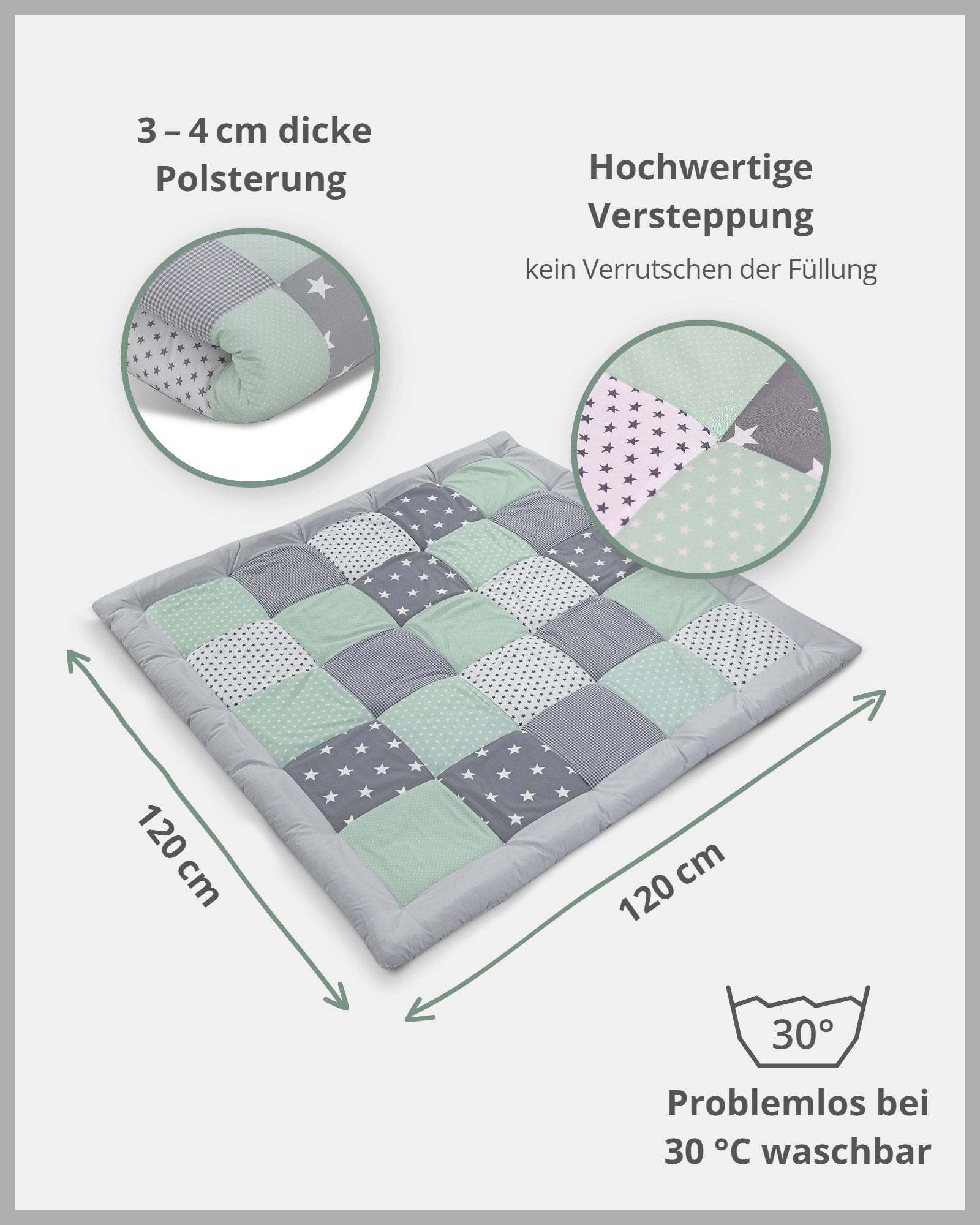 Krabbeldecke MINT GRAU