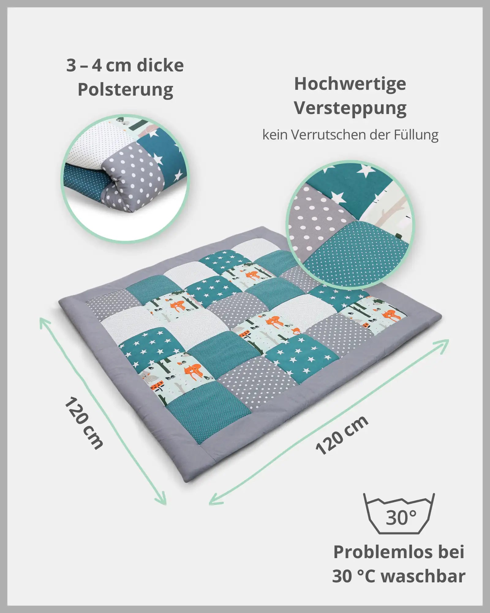 Krabbeldecke WALDTIERE PETROL