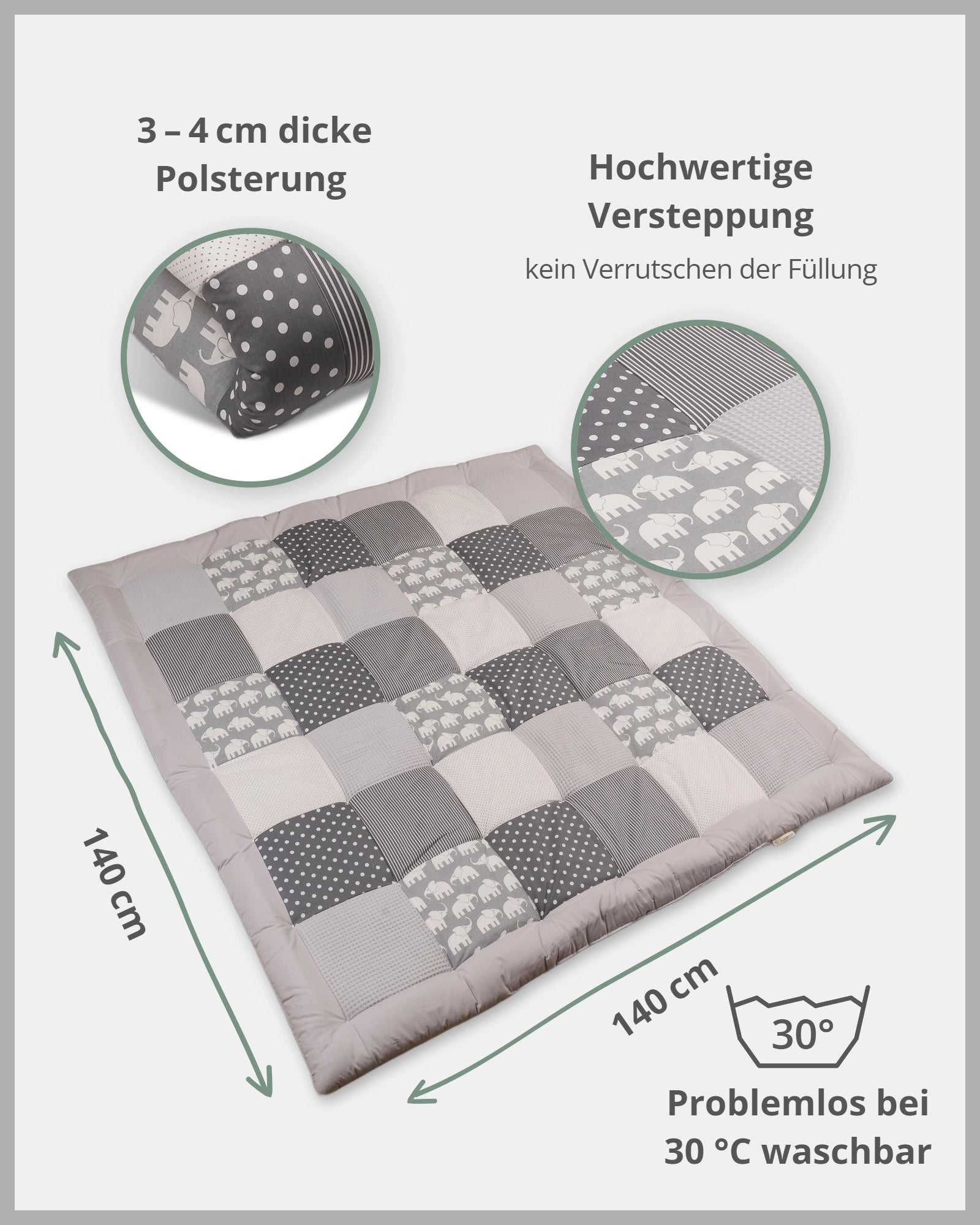 Personalisierbare Krabbeldecke GRAU ELEFANT