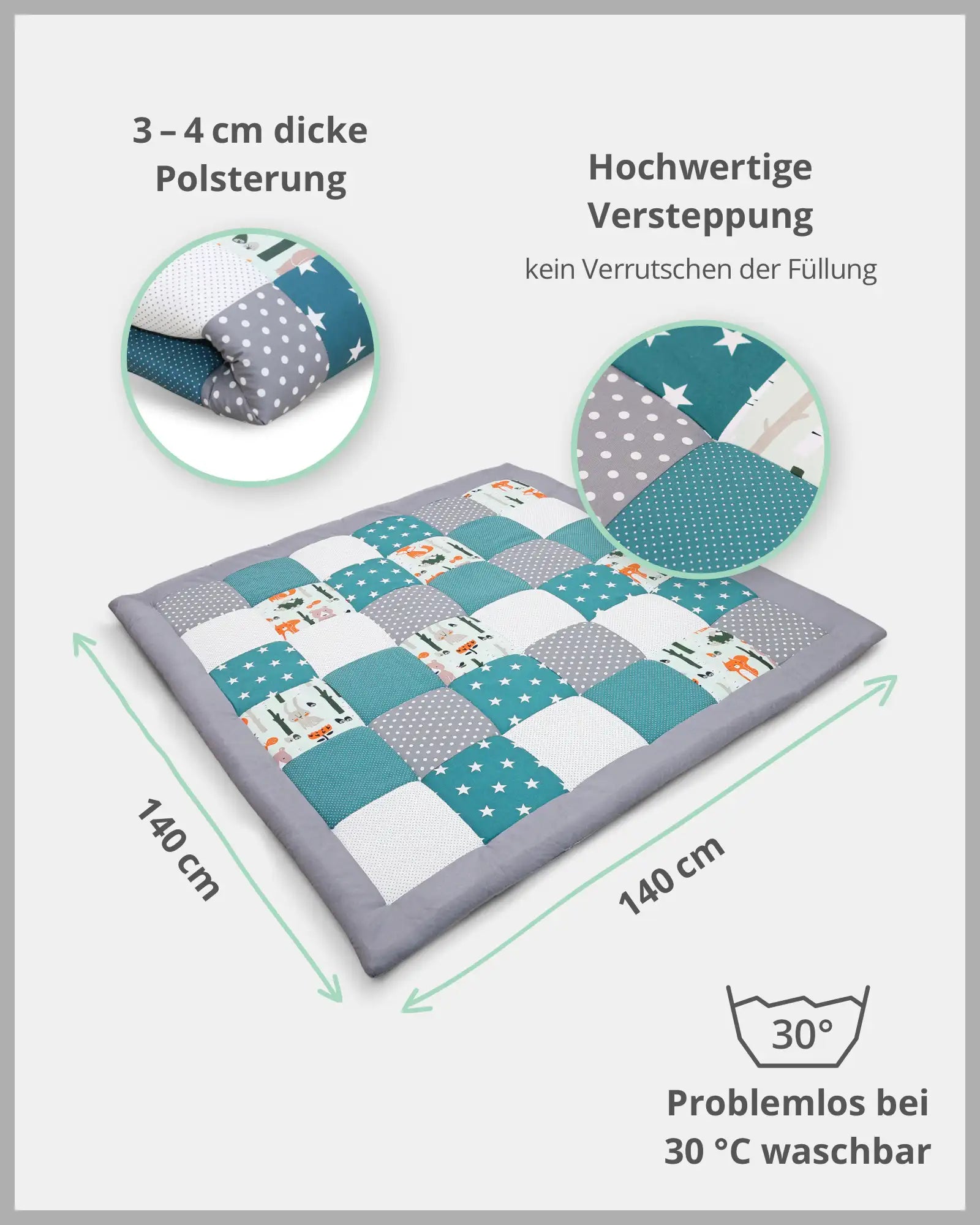 Krabbeldecke WALDTIERE PETROL