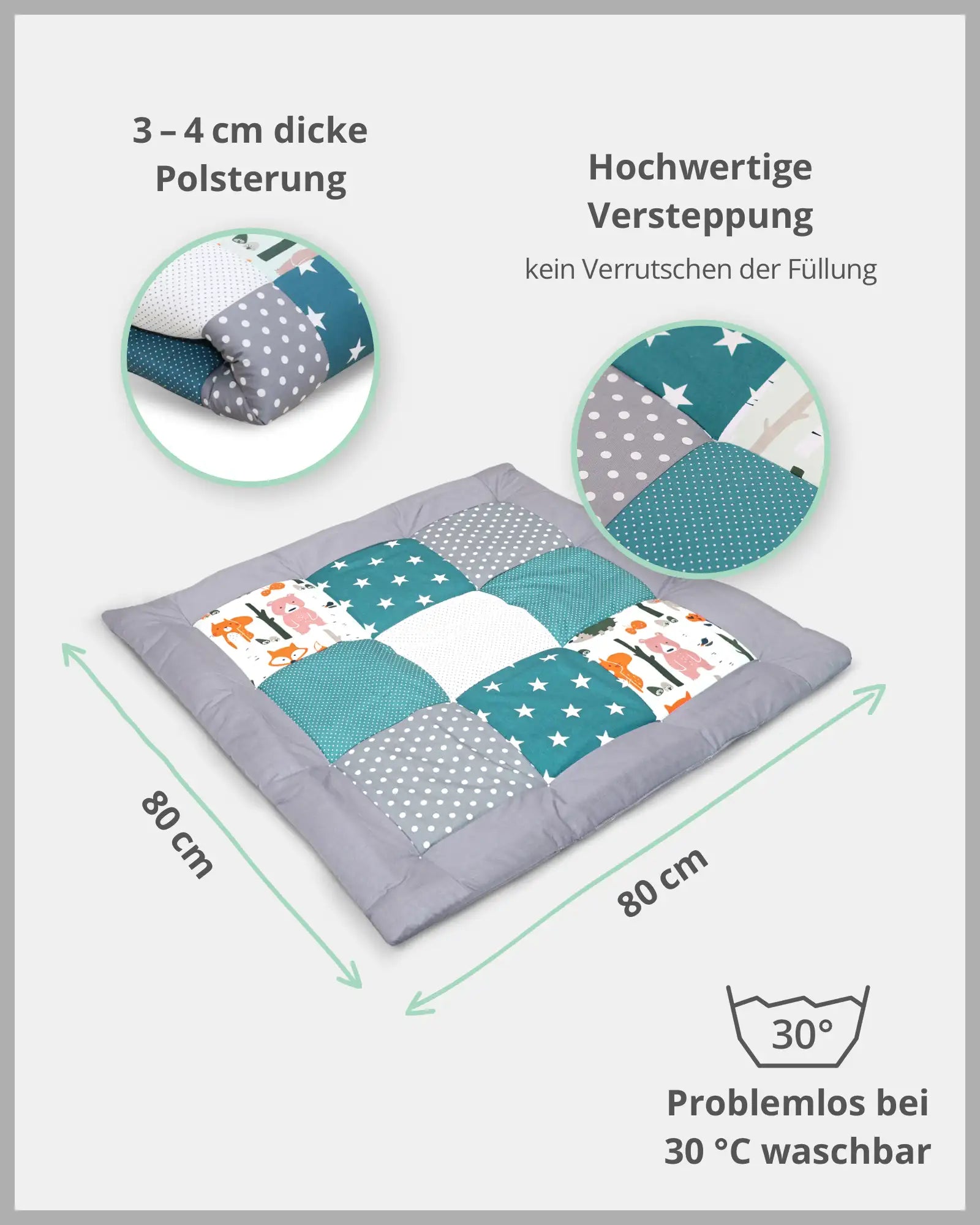 Krabbeldecke WALDTIERE PETROL