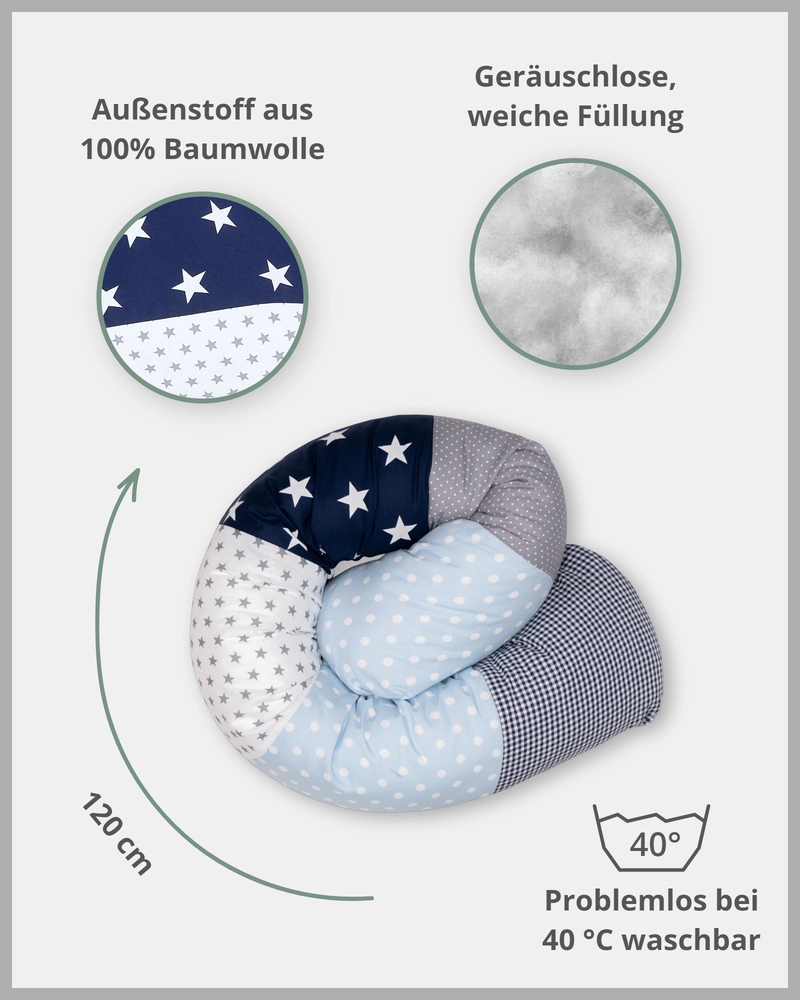 Baby Bettschlange BLAU HELLBLAU GRAU
