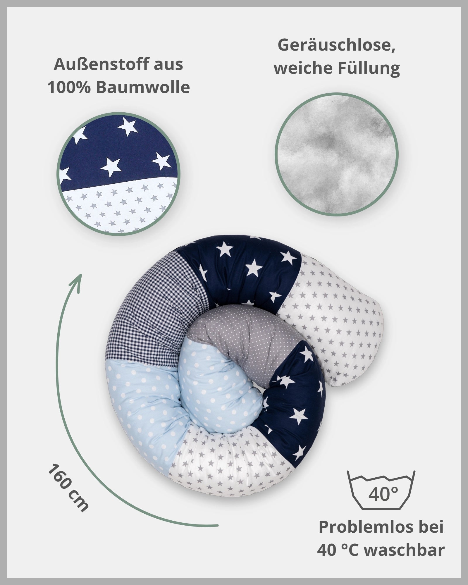 Baby Bettschlange BLAU HELLBLAU GRAU