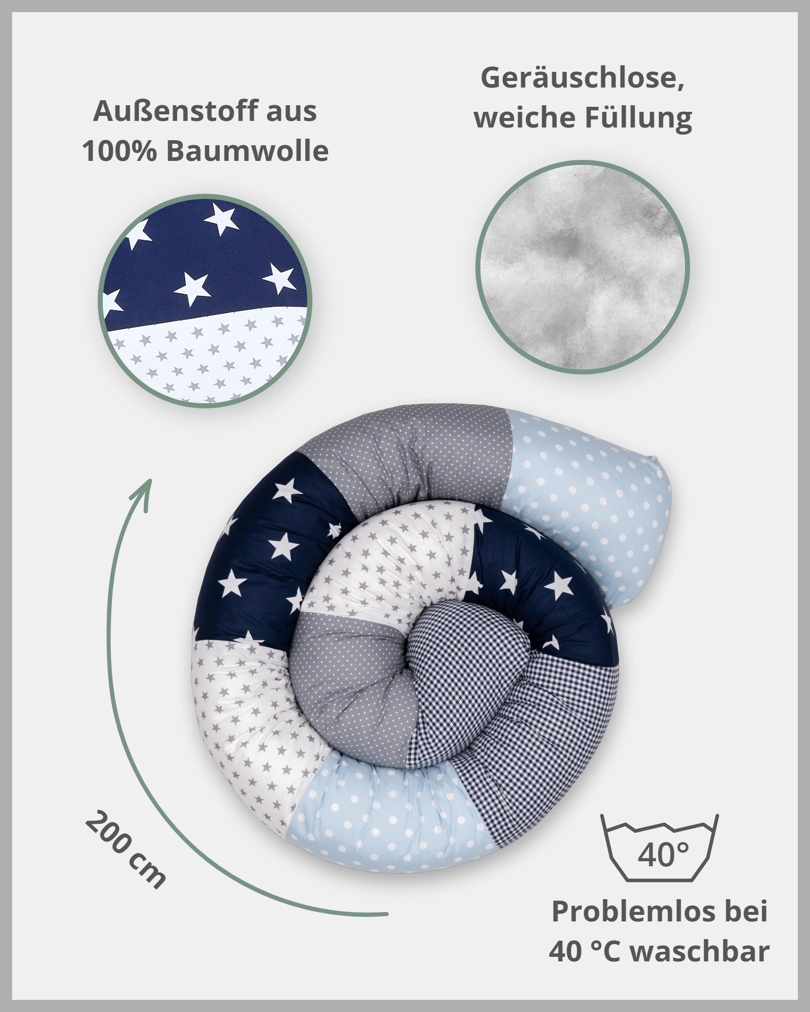 Baby Bettschlange BLAU HELLBLAU GRAU