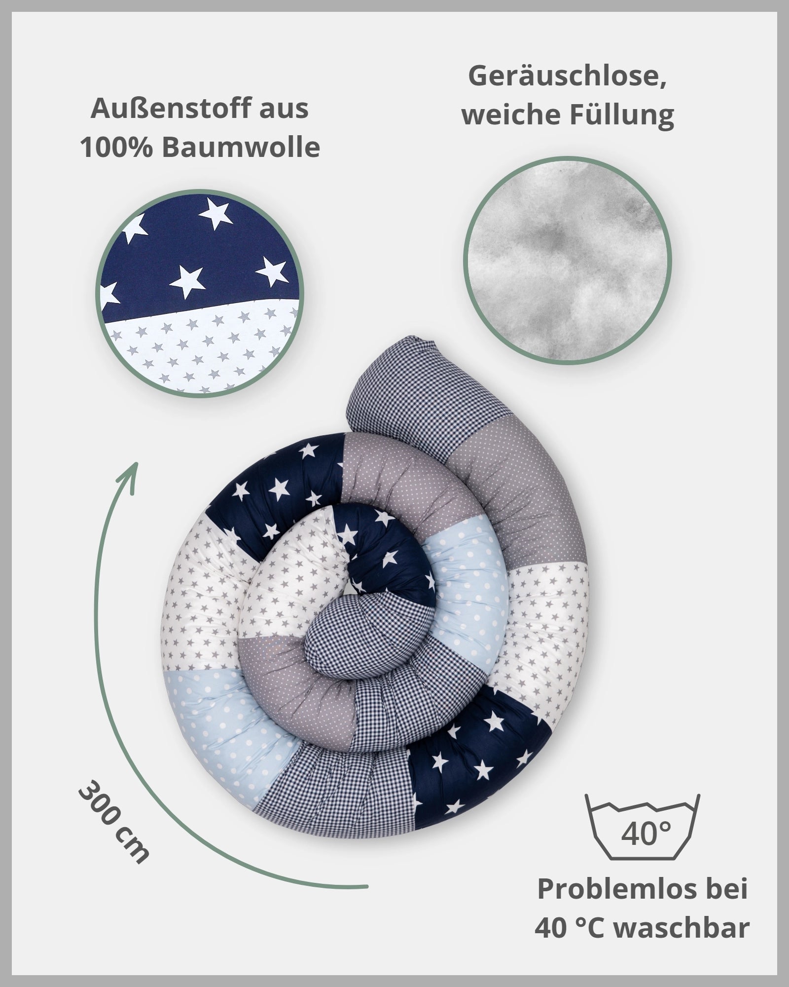 Baby Bettschlange BLAU HELLBLAU GRAU