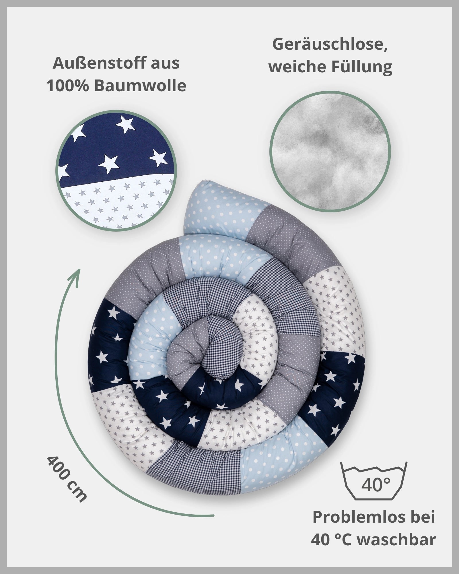 Baby Bettschlange BLAU HELLBLAU GRAU