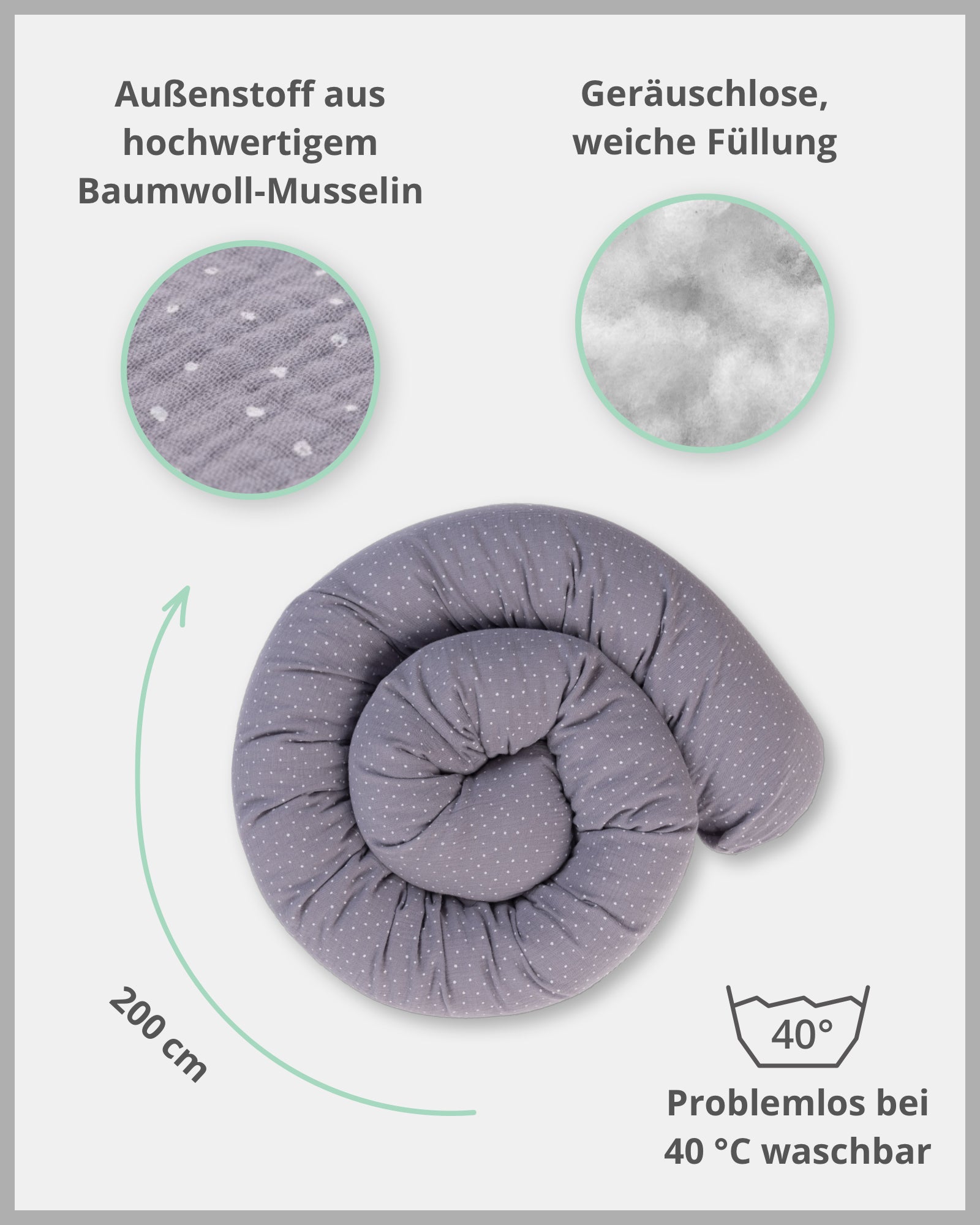 Baby Bettschlange Musselin Grau