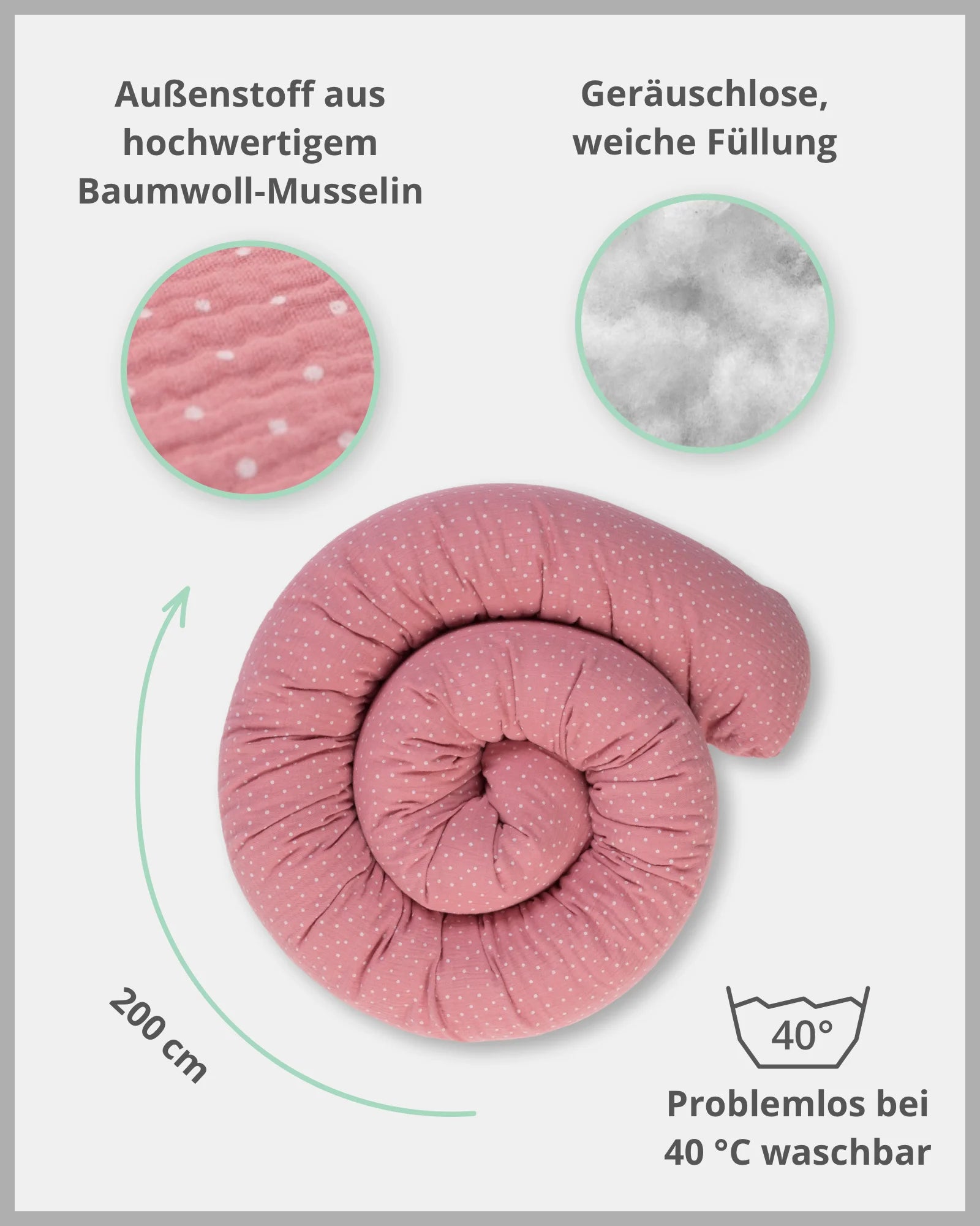 Baby Bettschlange Musselin Rosa