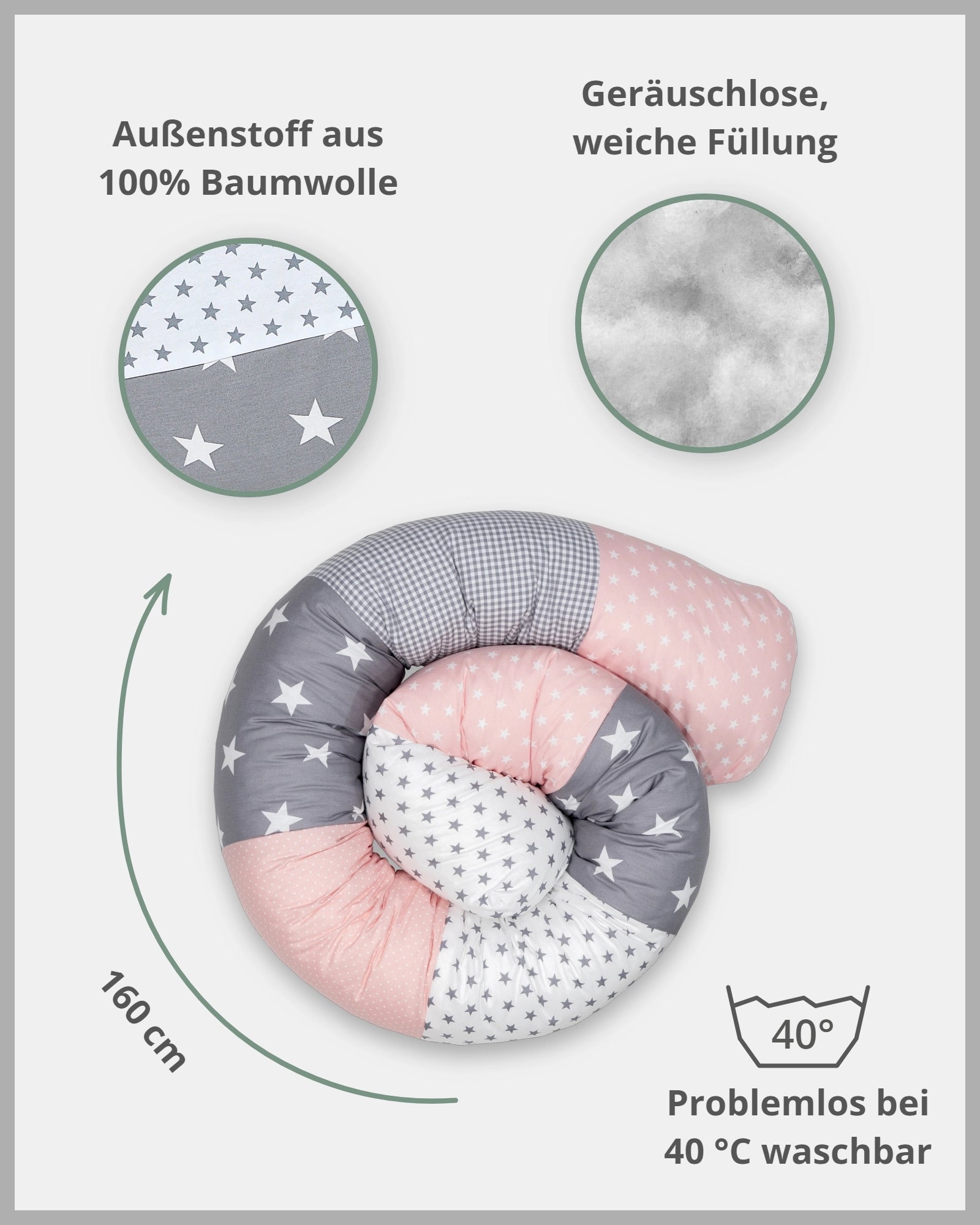 Baby Bettschlange ROSA GRAU