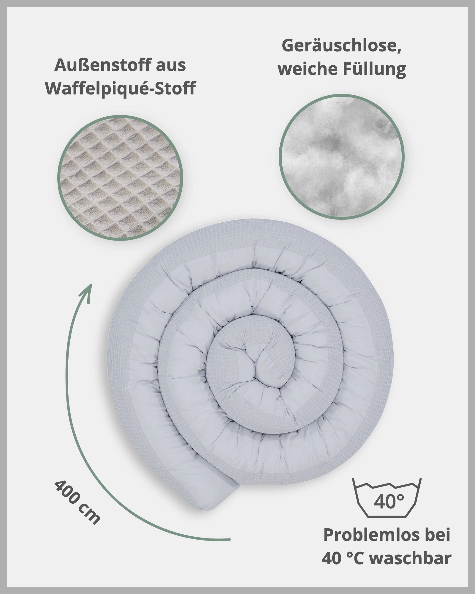 Baby Bettschlange WAFFELPIQUÈ GRAU