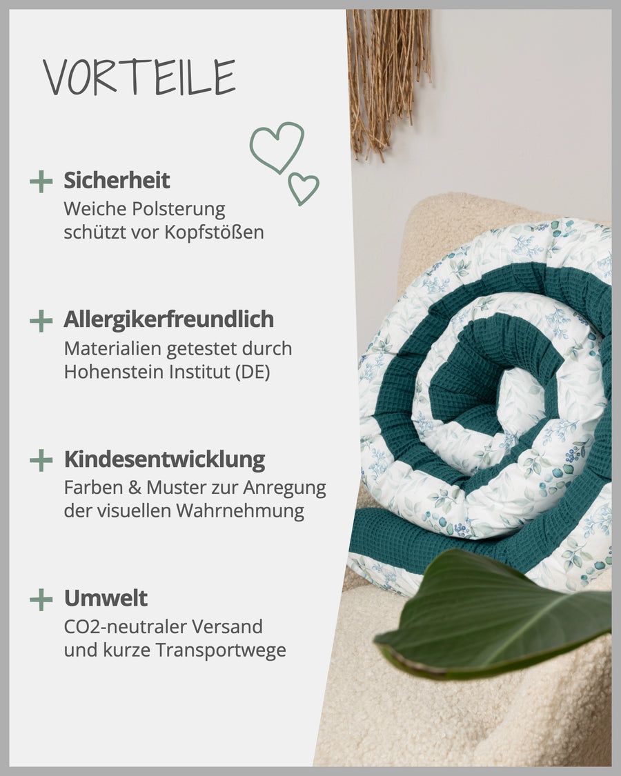 Baby Bettschlange EUKALYPTUS-PETROL-ULLENBOOM Baby