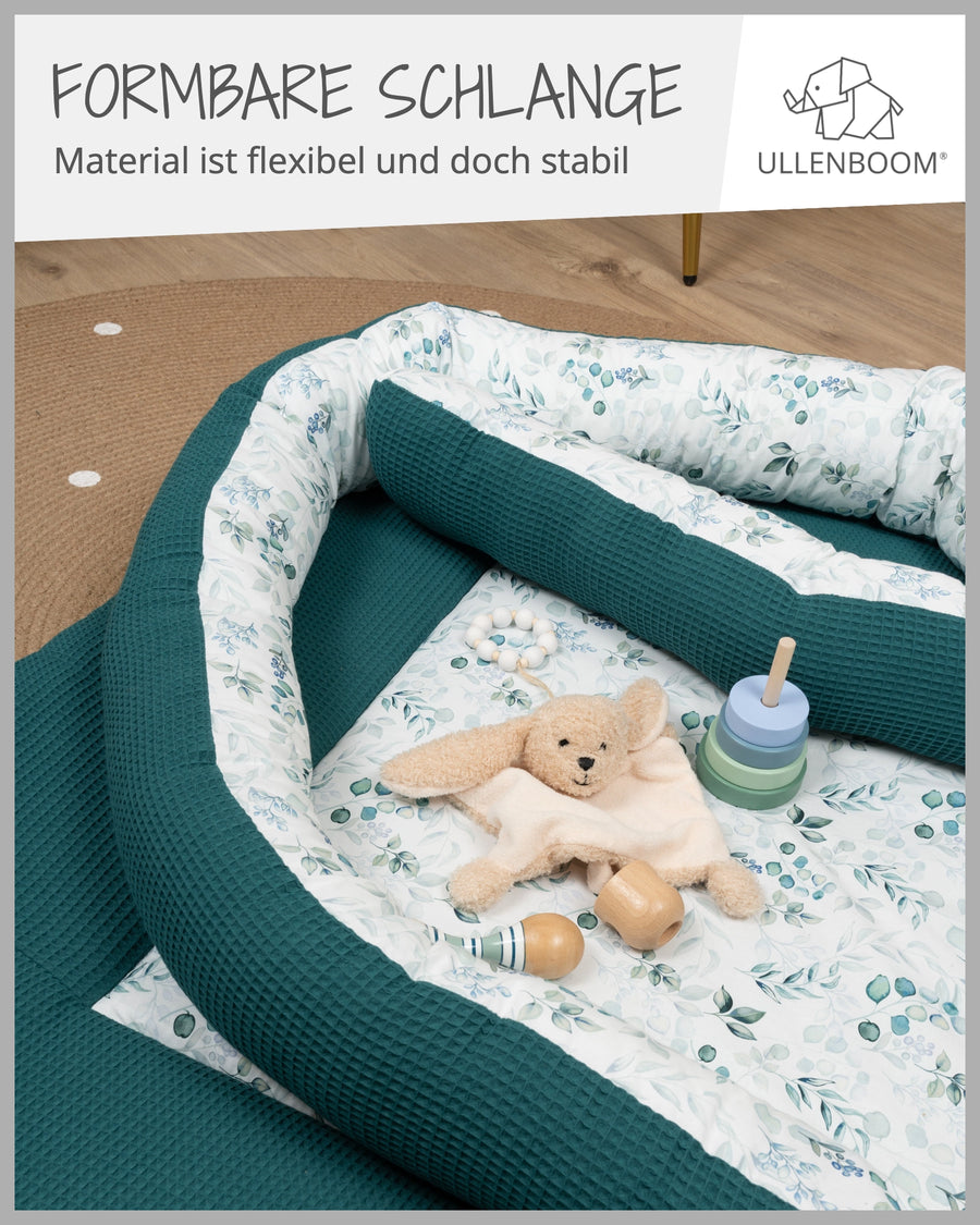 Baby Bettschlange EUKALYPTUS-PETROL-ULLENBOOM Baby