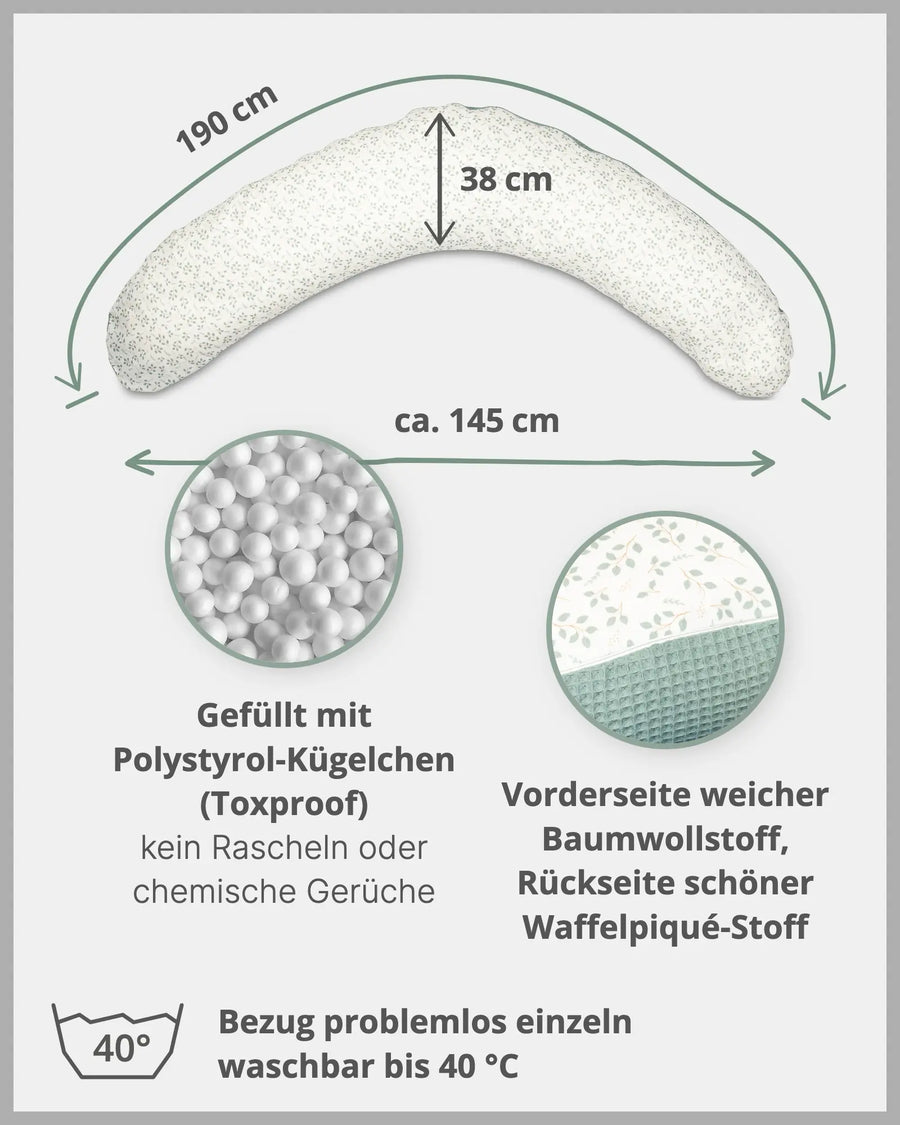 190 cm Stillkissen FLORAL GRÜN-ULLENBOOM Baby