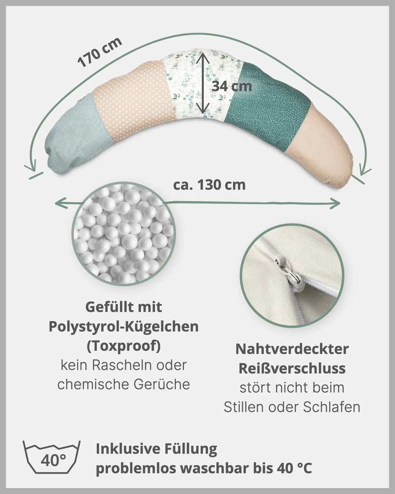 170 cm Kleines Stillkissen Eukalyptus-170 cm Kleine Stillkissen-ULLENBOOM Baby