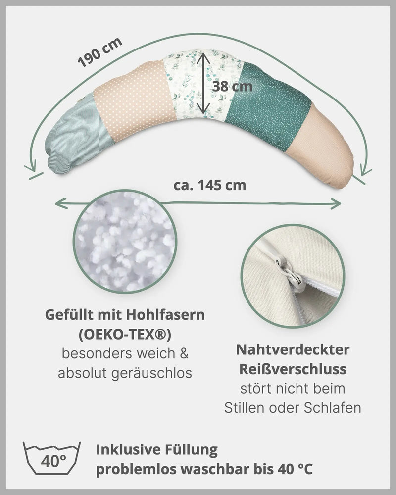 190 cm Stillkissen Eukalyptus-190 cm Große Stillkissen-ULLENBOOM Baby