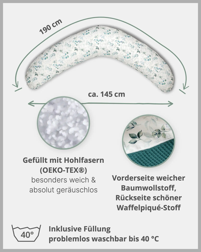 190 cm Stillkissen Eukalyptus Petrol-190 cm Große Stillkissen-ULLENBOOM Baby