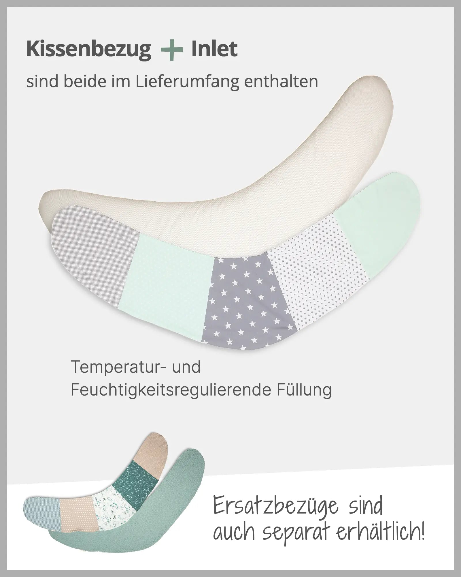 170 cm Kleines Stillkissen MINT GRAU-ULLENBOOM Baby