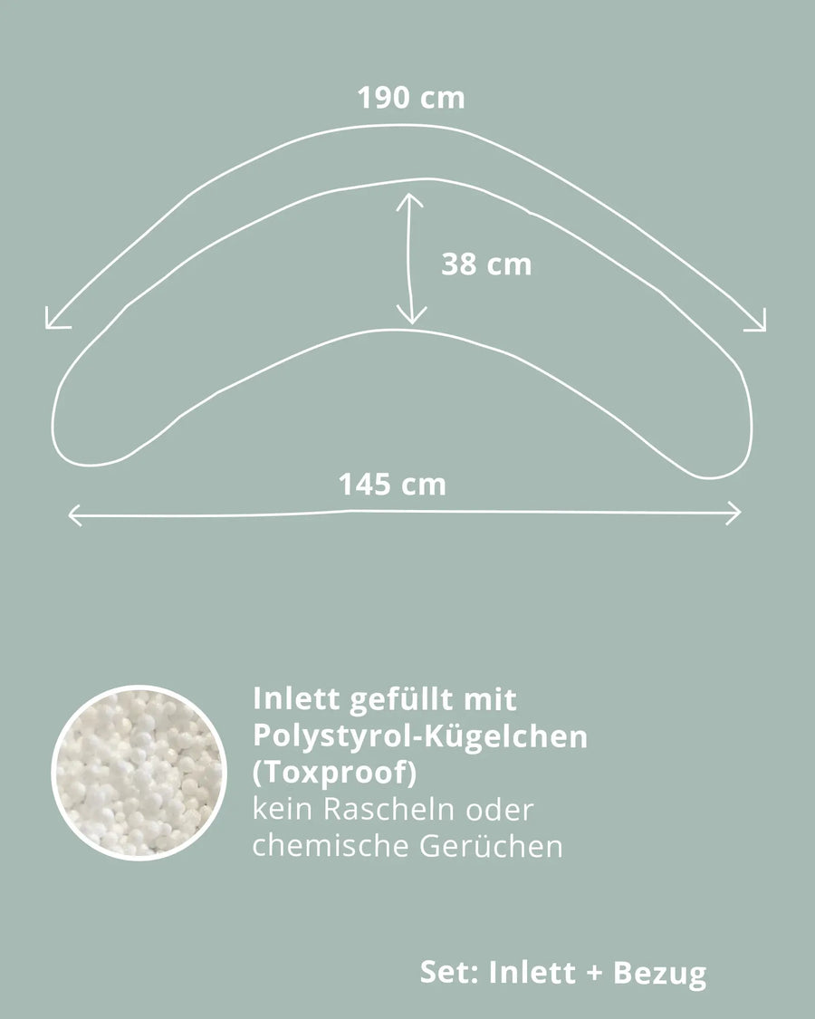 Maße des Stillkissens: 190 x 38 cm