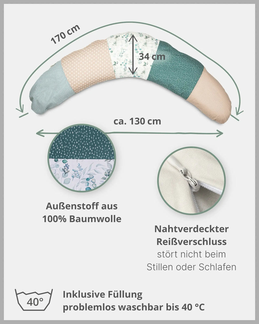 170 cm Kleines Stillkissen Eukalyptus-170 cm Kleine Stillkissen-ULLENBOOM Baby