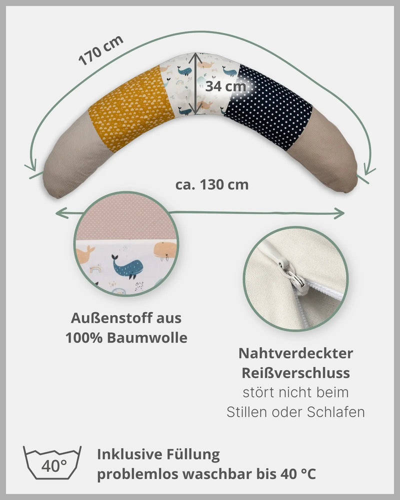170 cm Kleines Stillkissen Wale-170 cm Kleine Stillkissen-ULLENBOOM Baby