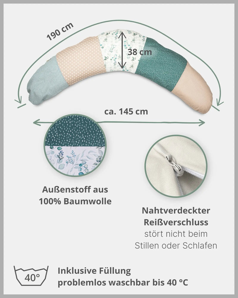 190 cm Stillkissen Eukalyptus-190 cm Große Stillkissen-ULLENBOOM Baby