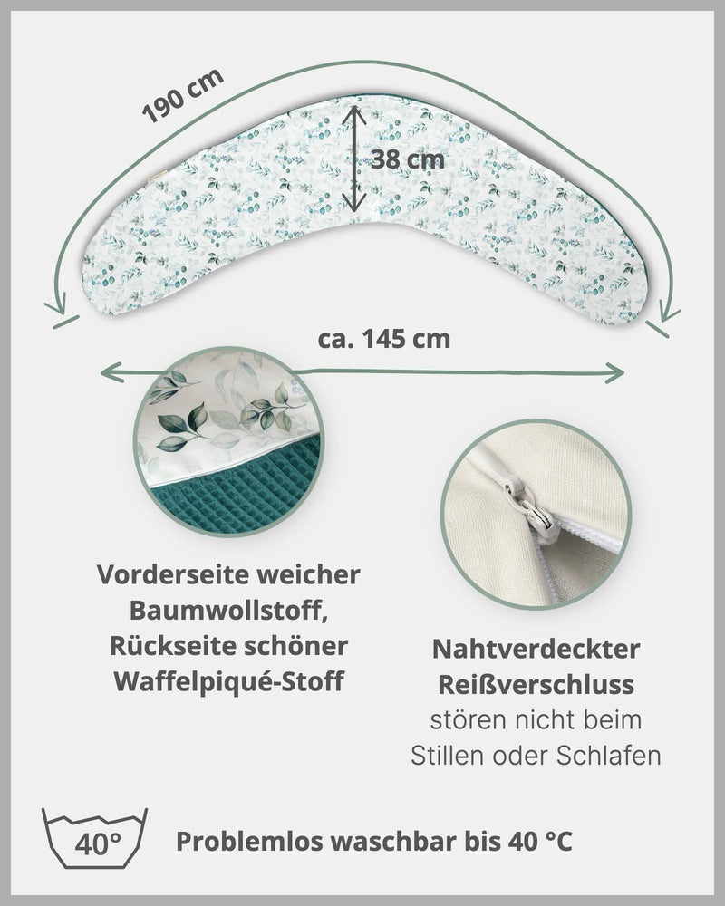 190 cm Stillkissen Eukalyptus Petrol-190 cm Große Stillkissen-ULLENBOOM Baby