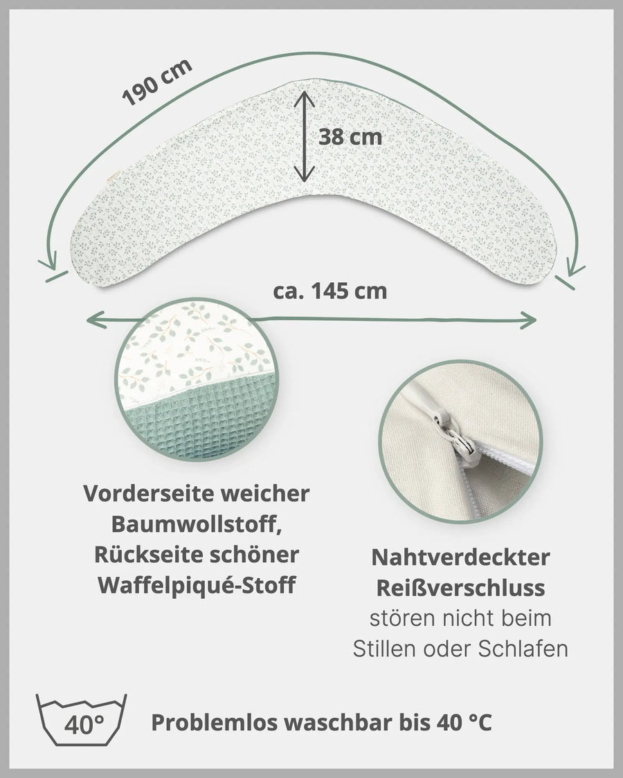 190 cm Stillkissen FLORAL GRÜN-ULLENBOOM Baby