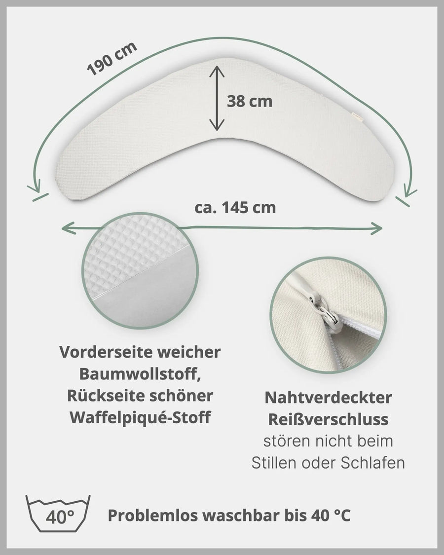 190 cm Stillkissen Waffelpiqué GRAU-ULLENBOOM Baby