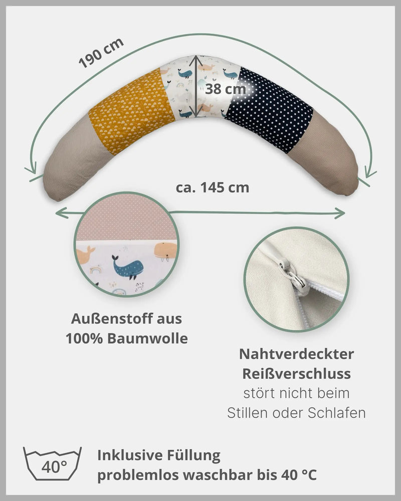 190 cm Stillkissen Wale-190 cm Große Stillkissen-ULLENBOOM Baby