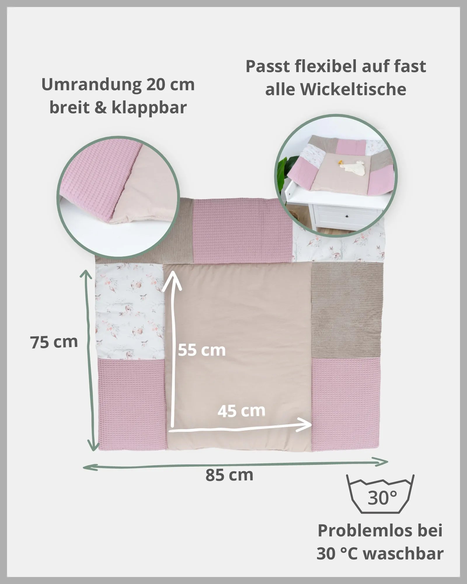 Wickelauflage MÄRCHENWALD-75x75, 80x75, abwaschbar, hemnes, malm, Märchenwald, NEU, Patchwork, unterwegs, waschbar, Wickelauflage, wickelmatte_ULLENBOOM® Baby