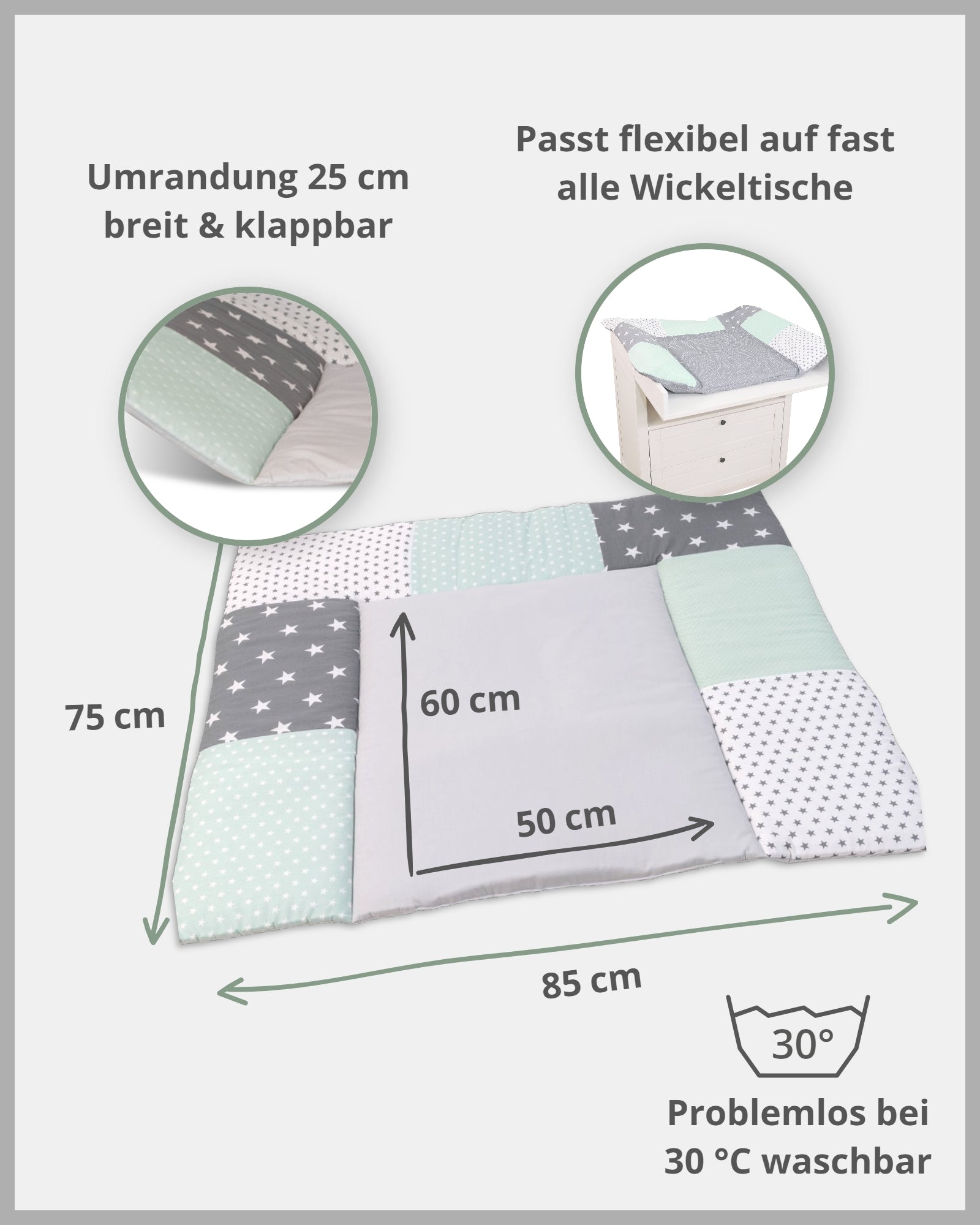 Wickelauflage Mint Grau-ULLENBOOM Baby