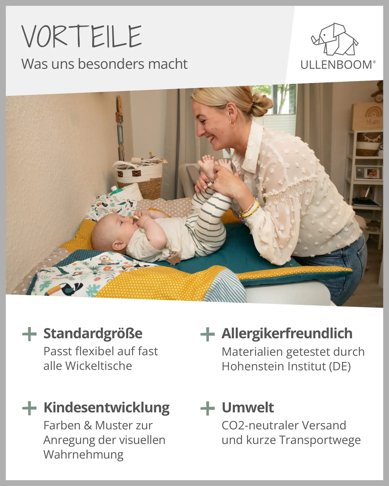 Wickelauflage mit Wechselmatte Waldtiere Petrol