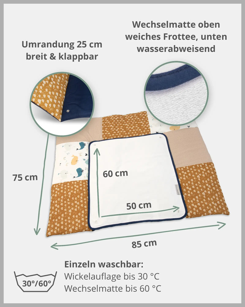 Wickelauflage mit Wechselmatte Wale-Wickelauflagen mit Wechselmatten-ULLENBOOM Baby