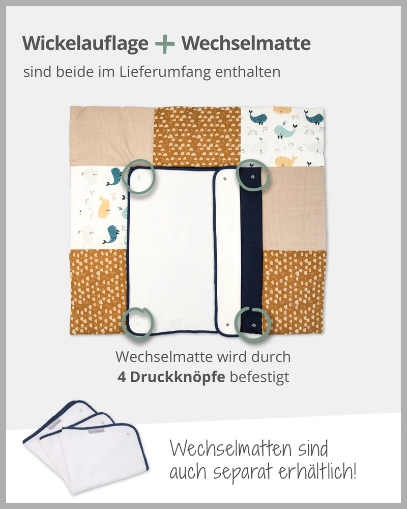 Wickelauflage mit Wechselmatte Wale-Wickelauflagen mit Wechselmatten-ULLENBOOM Baby