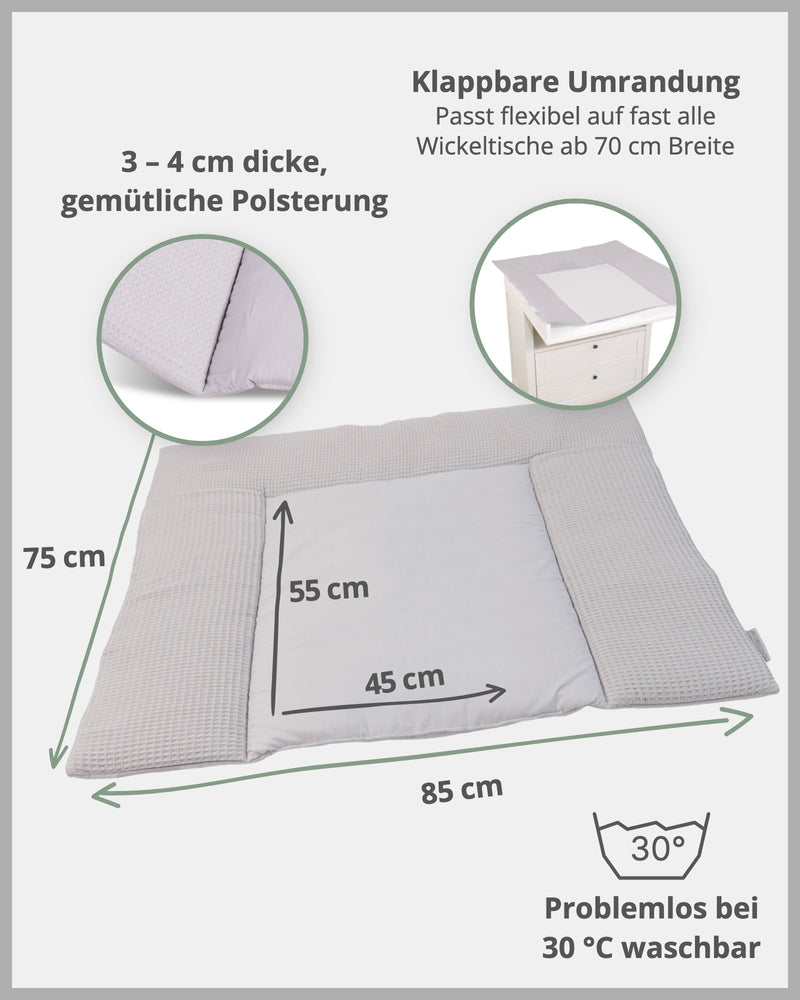 Wickelauflage Waffelpiqué Grau-ULLENBOOM Baby