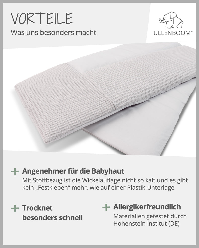 Wickelauflage Waffelpiqué Grau-ULLENBOOM Baby
