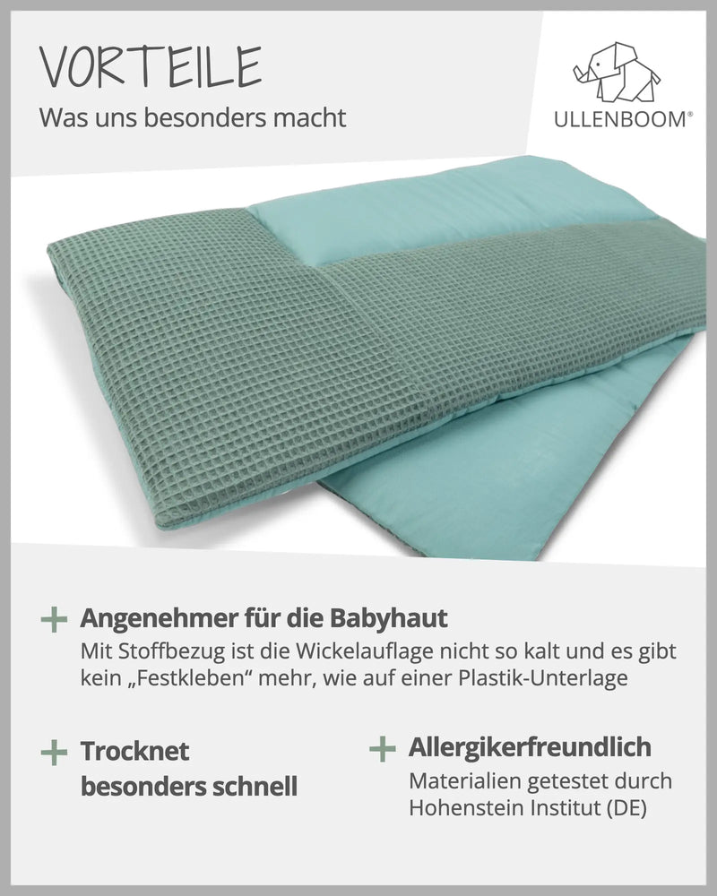 Wickelauflage Waffelpiqué Salbeigrün-ULLENBOOM Baby