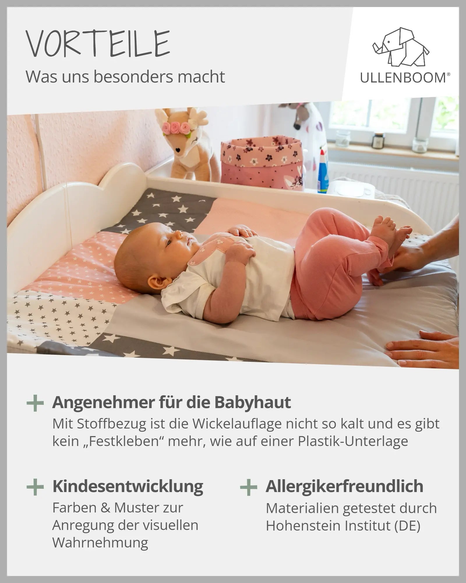 Wickelauflagen-Bezug Rosa Grau-ULLENBOOM Baby