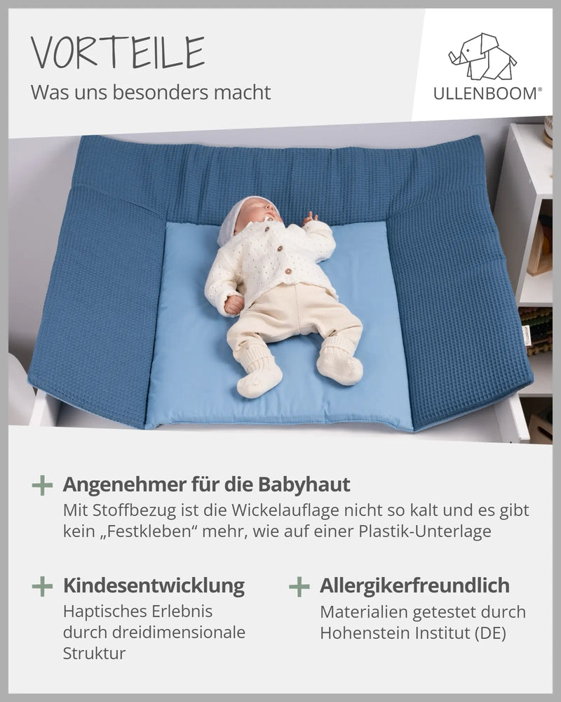 Wickelauflagen-Bezug Waffelpiqué Blau-ULLENBOOM Baby