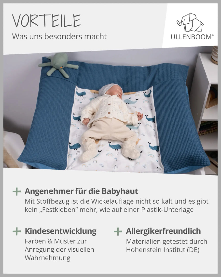 Wickelauflagen-Bezug Blau Wale-ULLENBOOM Baby