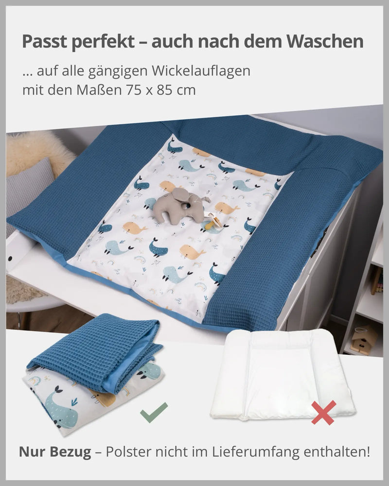 Wickelauflagen-Bezug Blau Wale-ULLENBOOM Baby